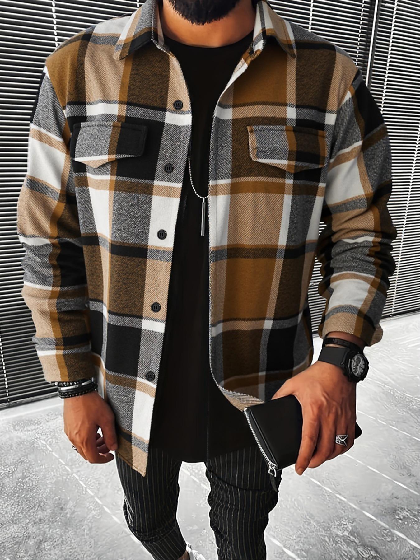 Flannel Shirt Lined - Retro Plaid Shirt Men Casual Elegant
